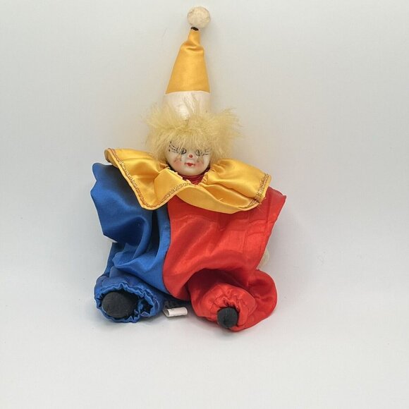 Vintage Porcelain Head Jester Clown Doll 9" Collectible Circus Sand Filled - Picture 1 of 14